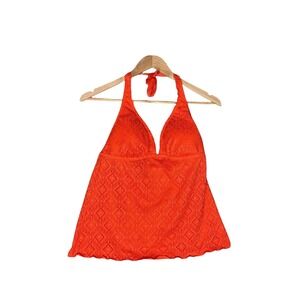 Mossimo Small Womens Tankini Orange Crochet design Tie Back Strap